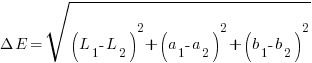 Delta E = sqrt{(L_1-L_2)^2+(a_1-a_2)^2+(b_1-b_2)^2}